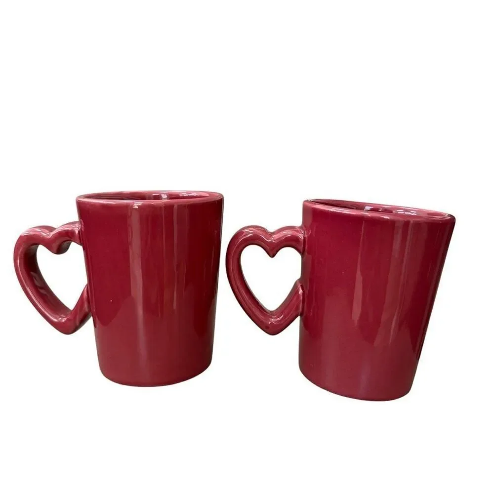 Set of 2 Williams Sonoma Heart Handle Coffee Mug Valentine's Day Love